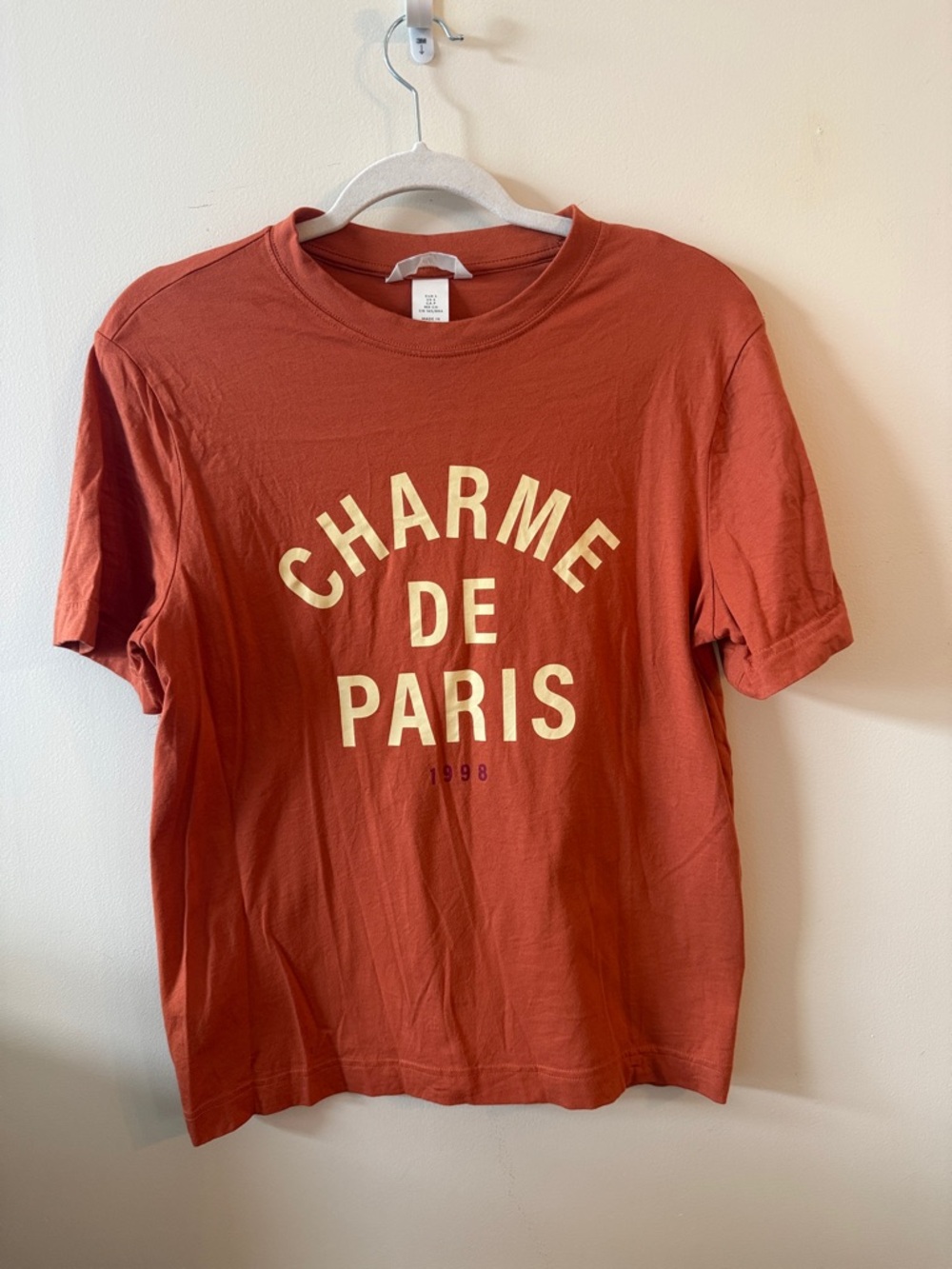 H&M Rust Graphic Crewneck Tee with Cream Print